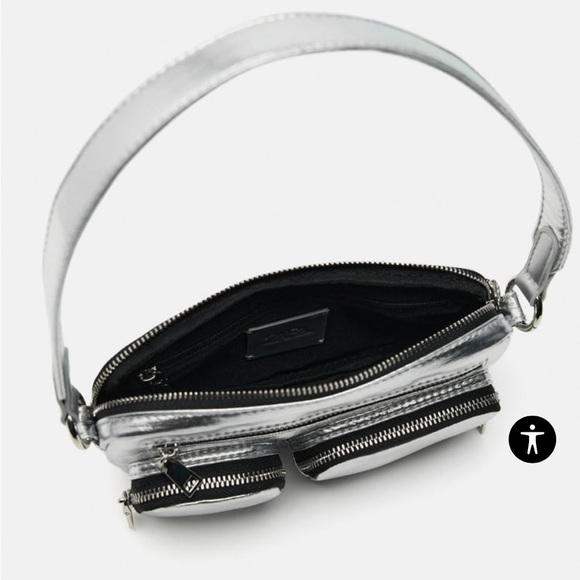 Zara mini crossbody bag with pockets in silver with dustbag - Picture 5 of 6